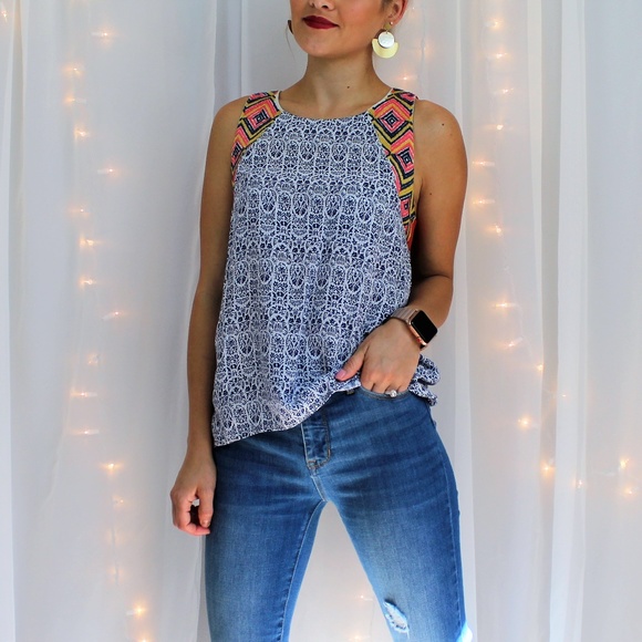 THML Tops - THML Boho Embroidered Aztec Blouse Size XS